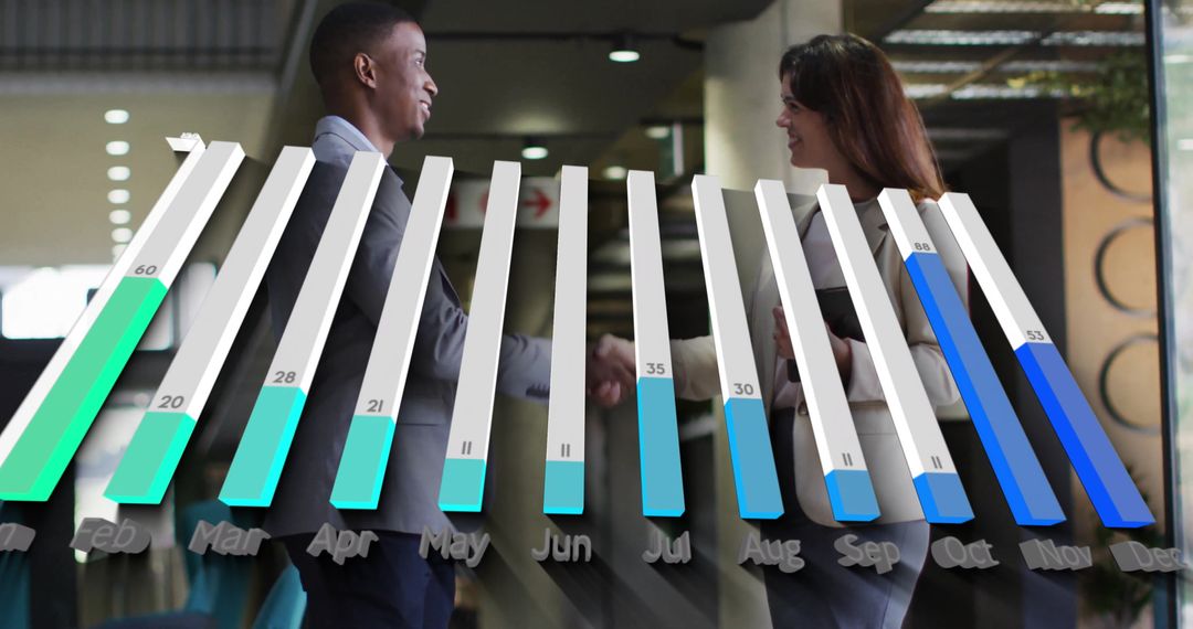 Business Professionals Shaking Hands with Analytical 3D Chart