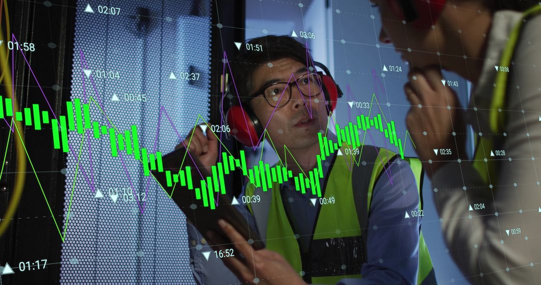 Engineer Analyzing Digital Data Chart in Server Room