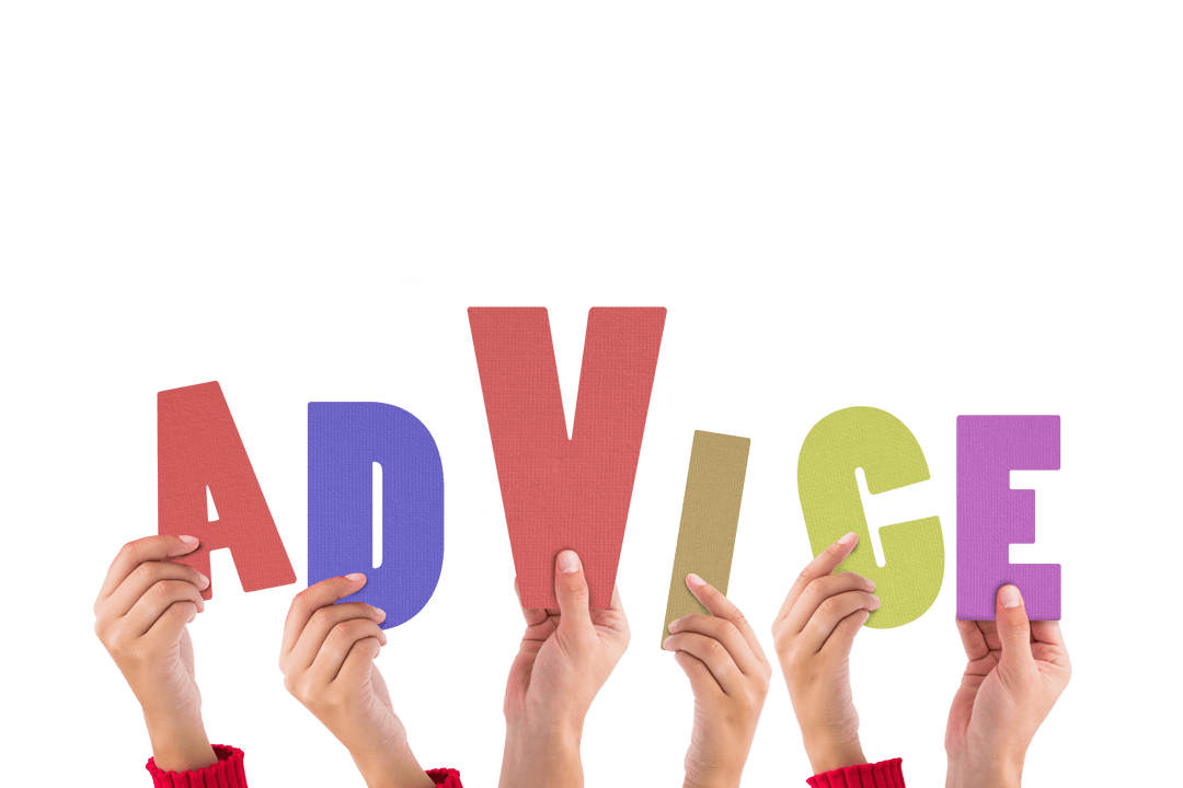 Hands Holding Colorful Letters Creating Transparent Word Advice