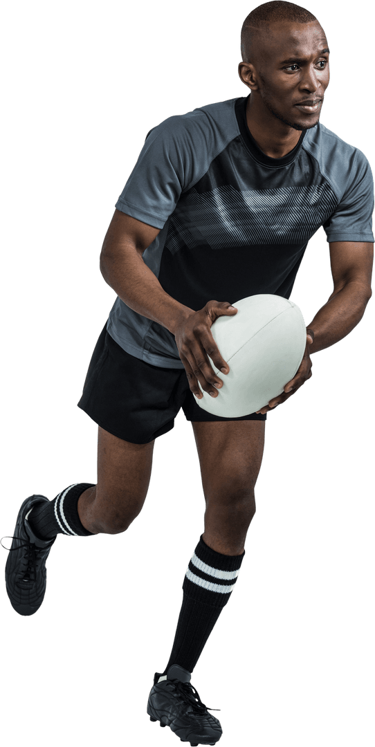 Transparent Rugby Player Running with Athletic Precision