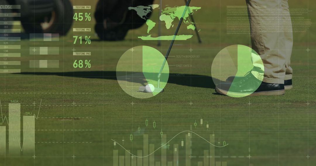 Golfer Putting on Green with Analytical Data Overlays