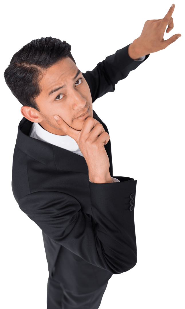 Focused Businessman Touching Virtual Screen on Transparent Background