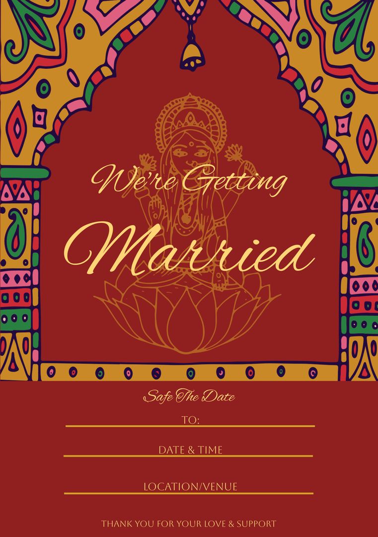 Indian Themed Wedding Invitation with Intricate Patterns - Download Free Stock Templates Pikwizard.com