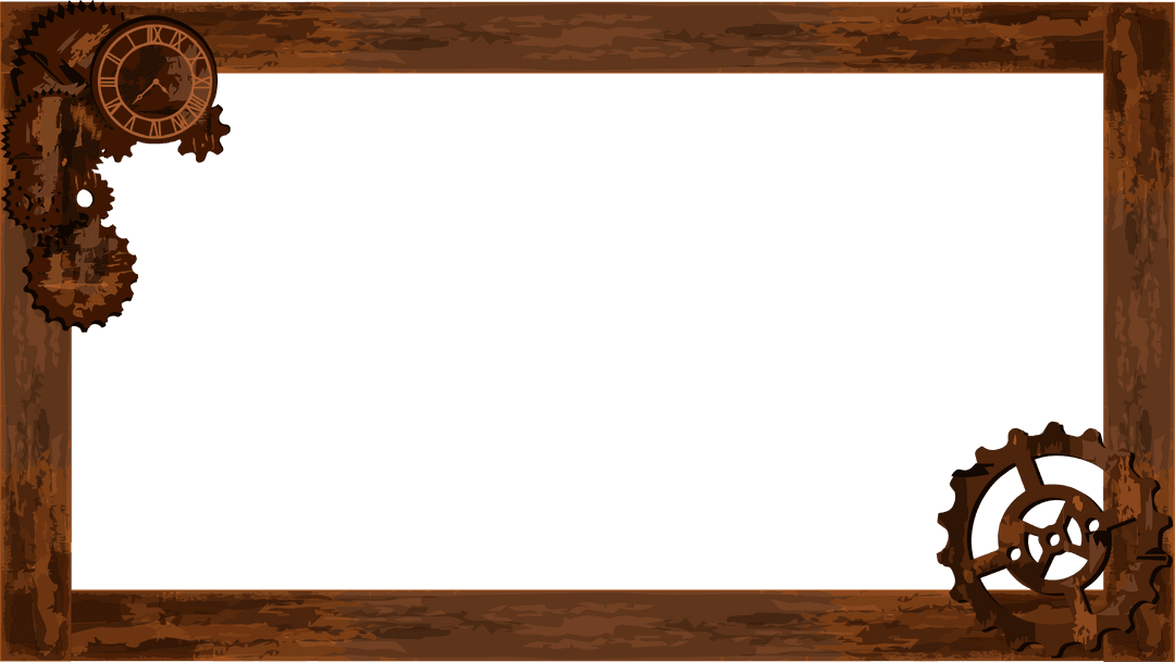 Steampunk Wooden Frame with Clockwork Gears on Transparent Background