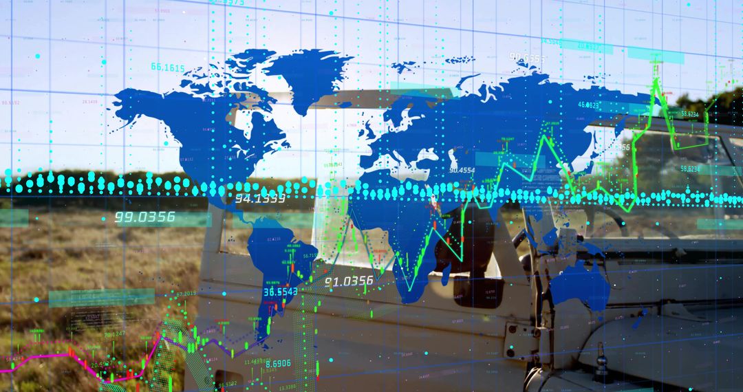 World Map on Aircraft Fuselage with Data Visualization Charts