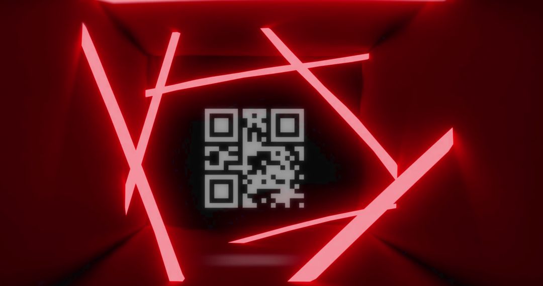 QR Code Amid Futuristic Neon Red Tunnel