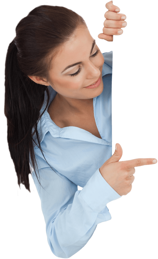 Transparent Businesswoman Showing Blank Sign with Gesture