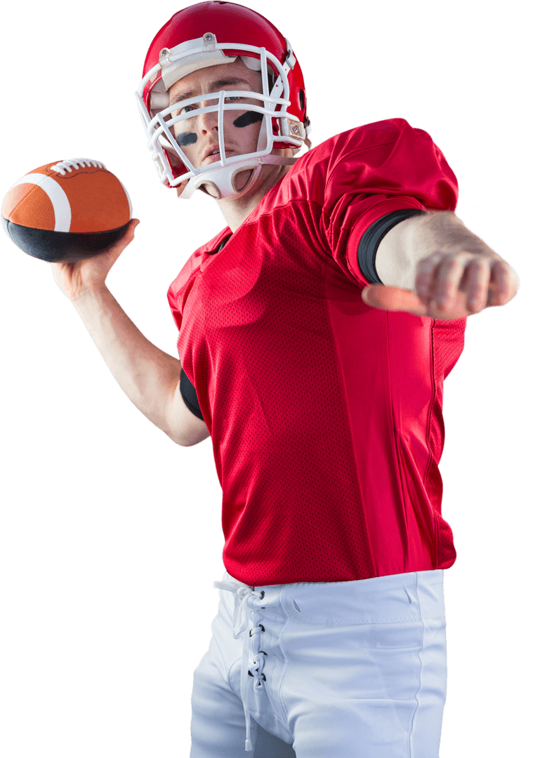Transparent American Football Player Throwing Ball in Red Jersey
