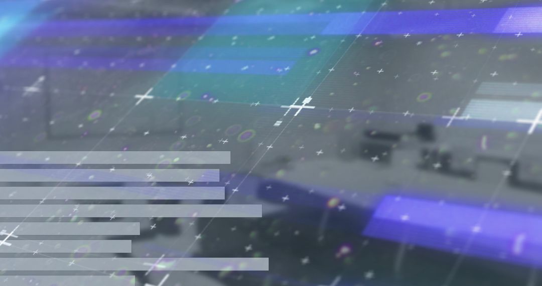 Abstract Light Trails Over Digital Grid in Modern Office