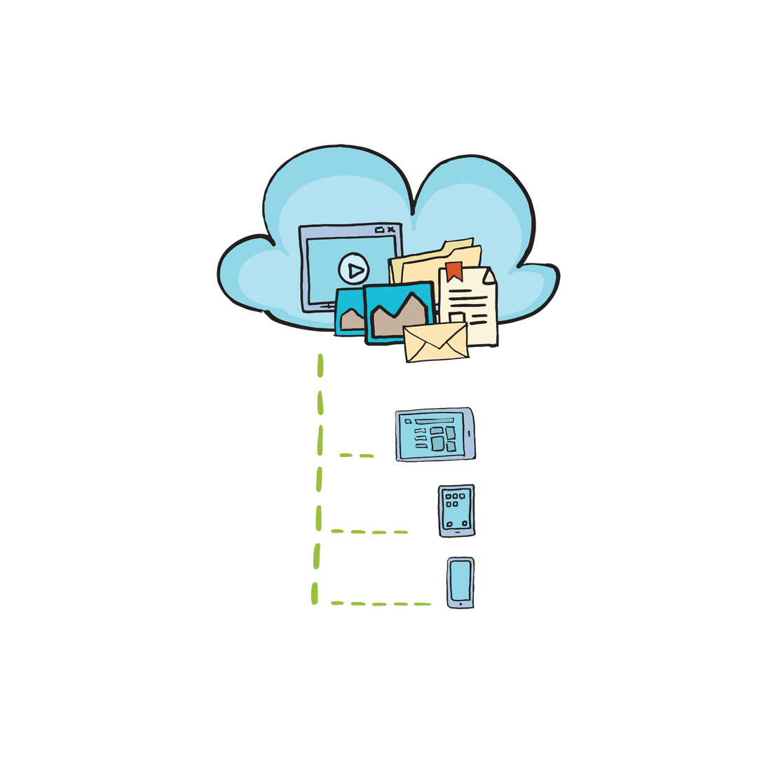 Transparent Illustration of Cloud Computing with Communication Icons