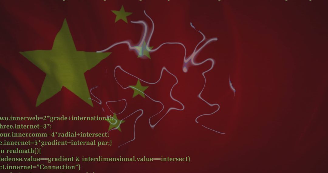 Digital Data Streams over Chinese Flag Symbolizing Technology