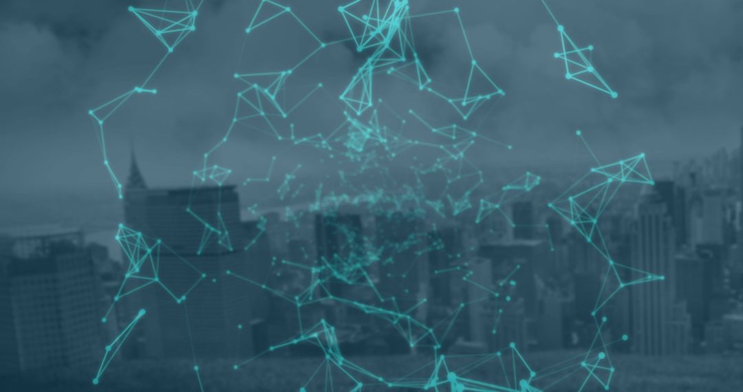 Digital Network Over City Skyscrapers Representing Global Connectivity