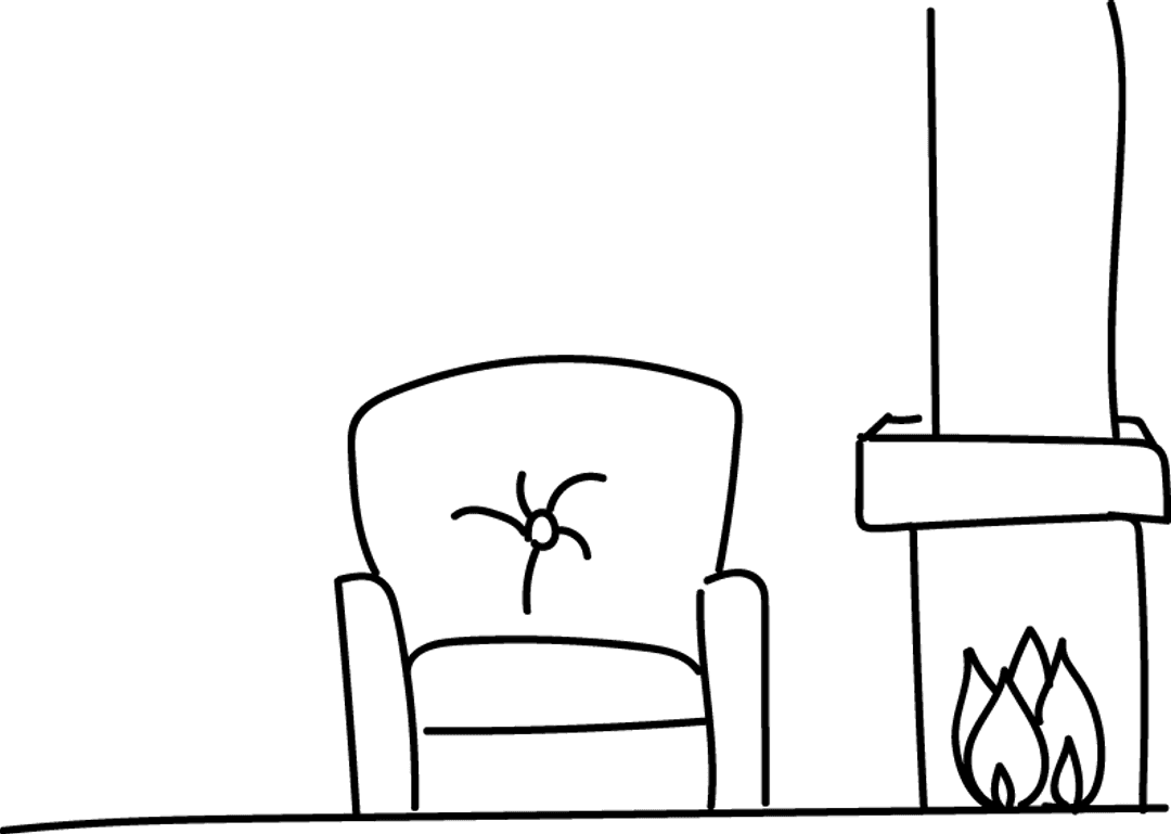 Transparent Armchair and Chimney Light Lines Illustration