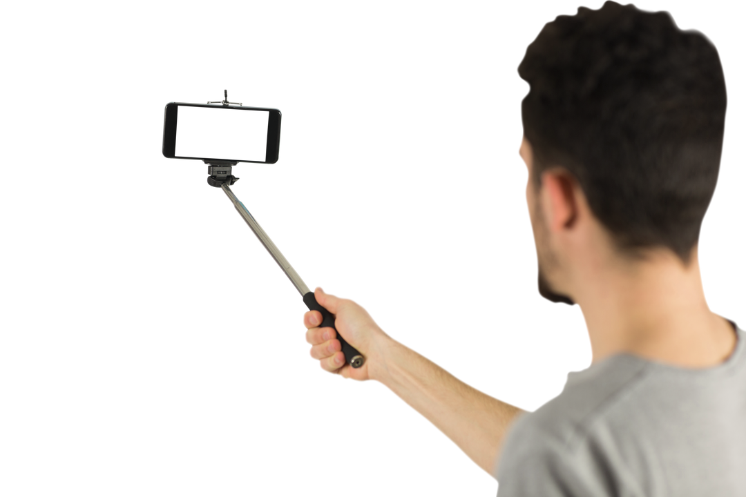 Casual Man Using Selfie Stick Isolated on Transparent Background - Download Free Stock Images Pikwizard.com