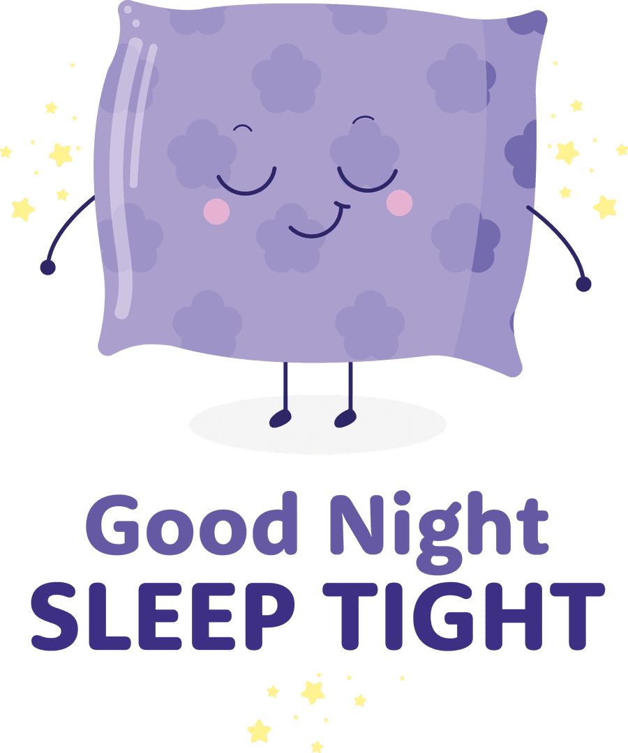 Good Night Pillow Cartoon with Sleep Tight Message on Transparent Background