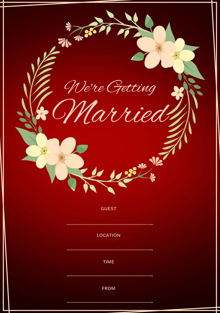 Elegant Floral Wedding Invitation on Red Background - Download Free Stock Templates Pikwizard.com