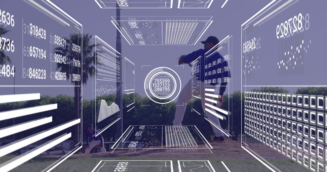 Baseball Player with Holographic Data Overlays in Central Park