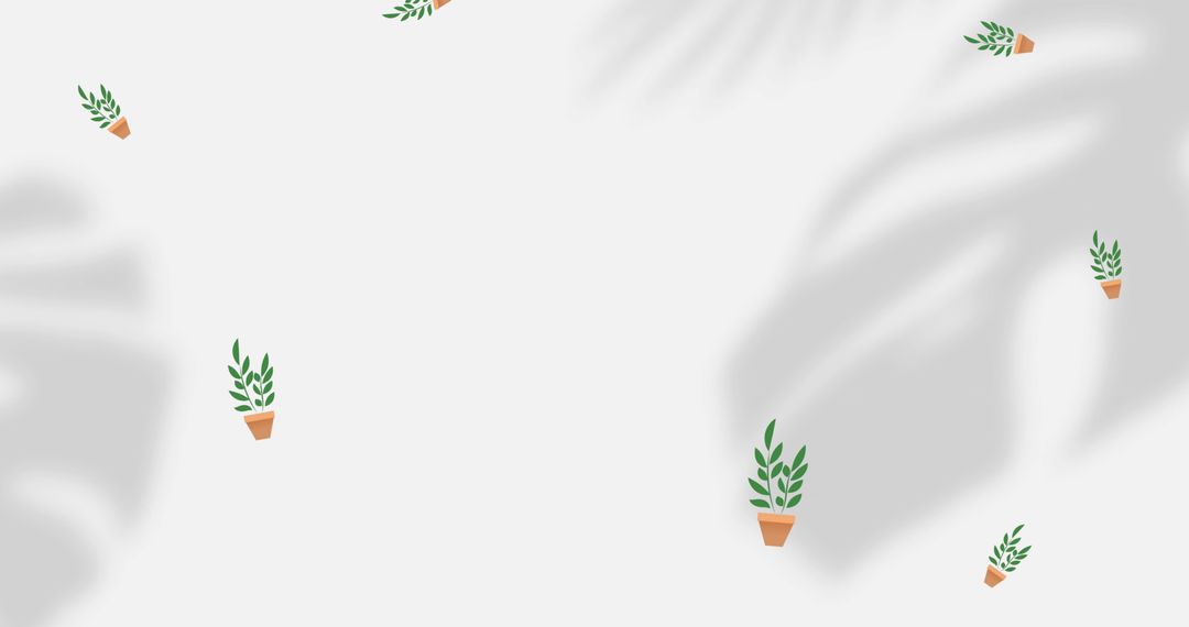 Abstract Falling Green Pot Plants on White with Shadows