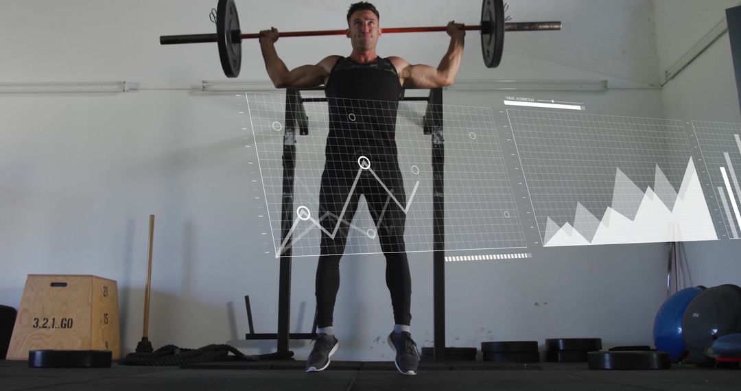 Athletic Caucasian Male Weightlifting with Data Visualization