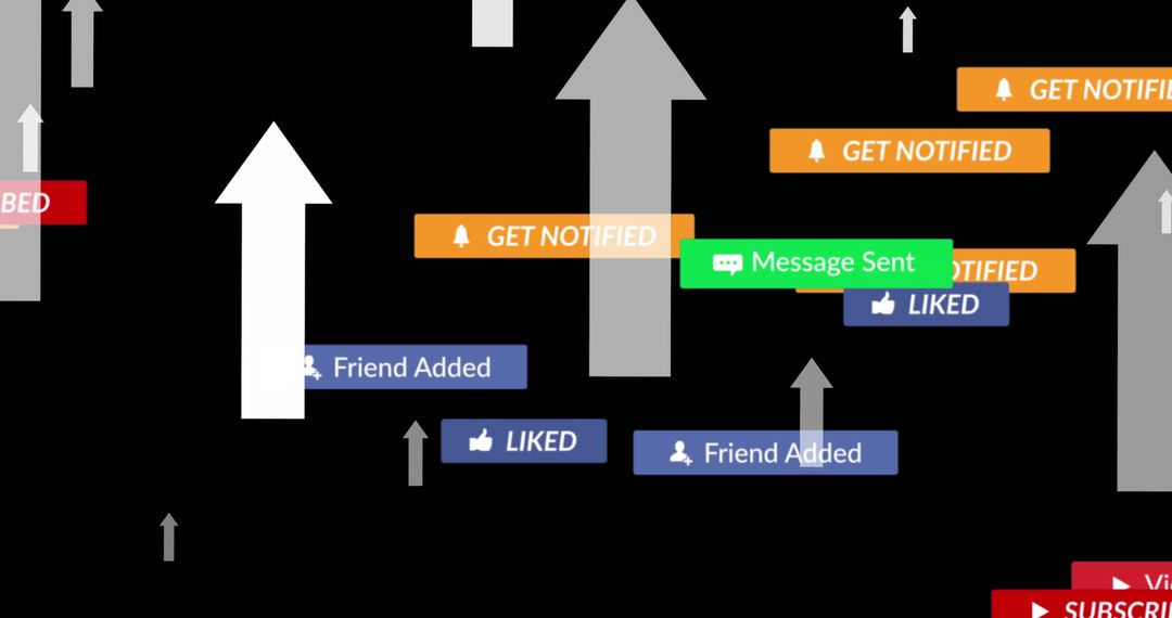 Social Media Alerts Over Dynamic Arrows on Black Background