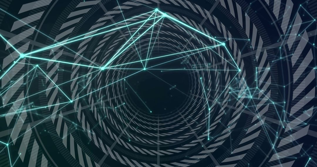 Futuristic 3D Network Tunnel with Neon Cyan Connections