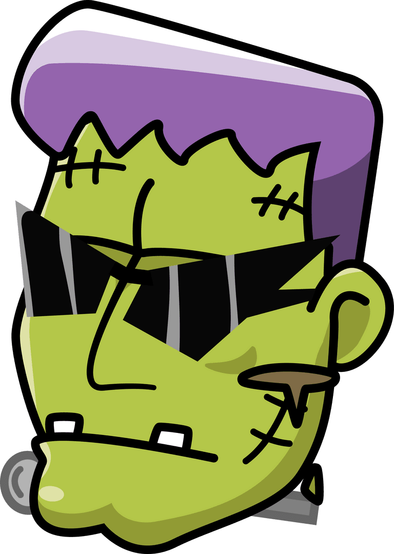 Colorful Frankenstein Head Cartoon with Sunglasses and Stitch