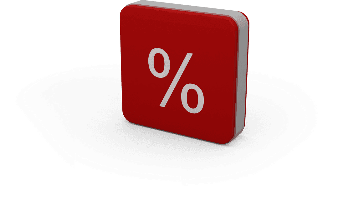 Red 3D Percent Sign on Transparent Background Vector Icon