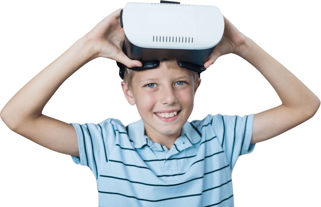 Smiling Boy Using Transparent Virtual Reality Glasses