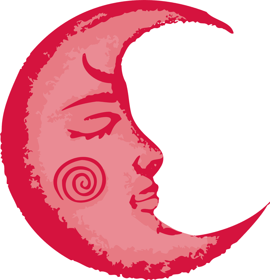 Dreamy Celestial Crescent Moon Face Illustration on Transparent Background