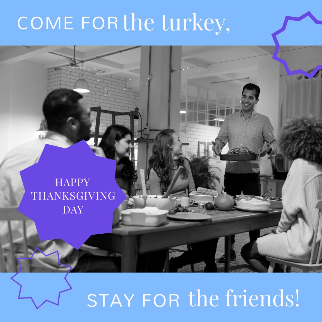 Thanksgiving Celebration with Friends and Family at Dining Table