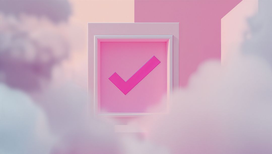Floating Pink Checkmark in Ethereal Pastel Clouds
