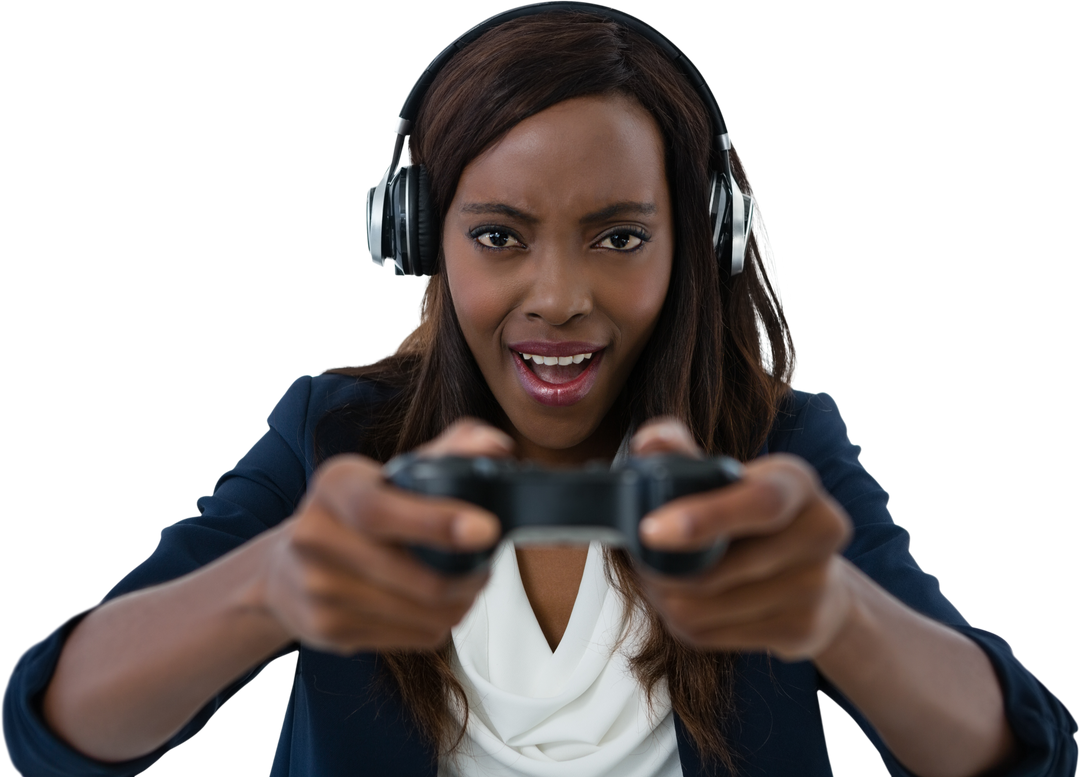 Transparent Young Businesswoman Engaging in Video Gaming with Headphones - Download Free Stock Images Pikwizard.com