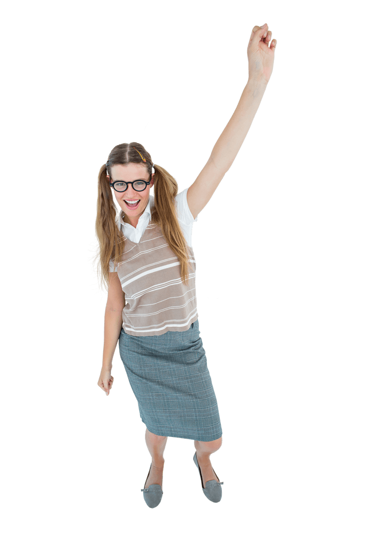 Transparent Happy Geeky Hipster Celebrating with Joyful Move