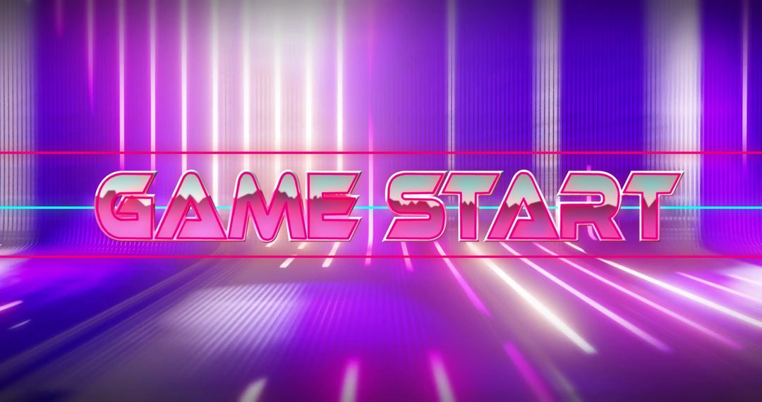 Retro Futuristic Game Start Sign with Neon Light Trails