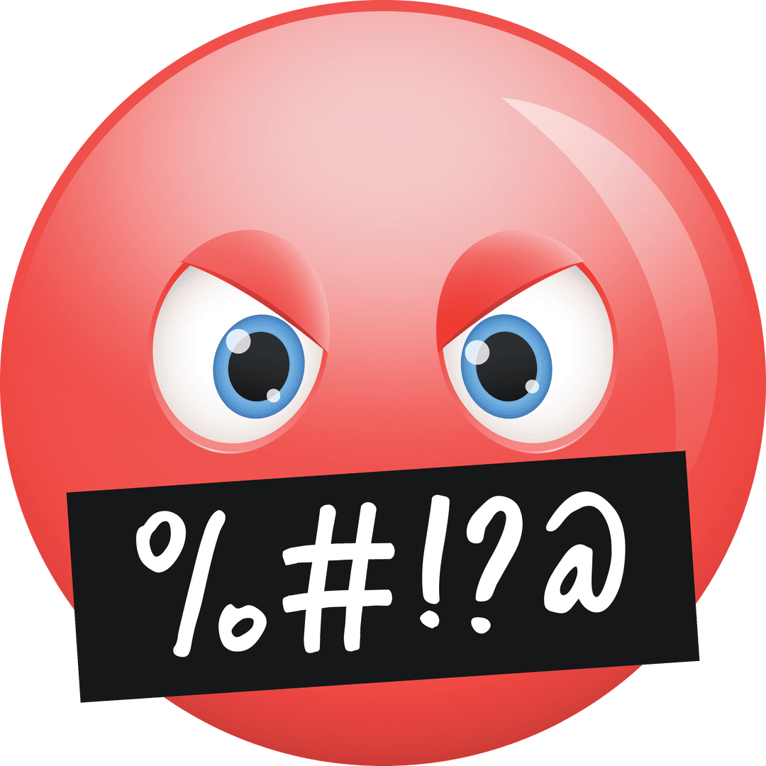 Angry Red Emoji with Censored Mouth on Transparent Background