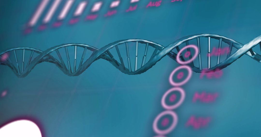 Abstract DNA Strand with Data Elements on Blue Background