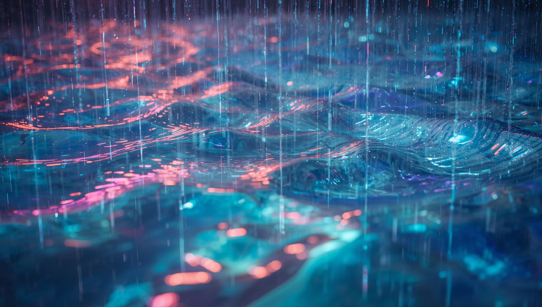 Raindrops on Neon-Lit Virtual Water Surface