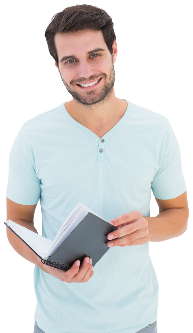 Smiling Caucasian Man Holding Notebook on Transparent Background - Download Free Stock Images Pikwizard.com