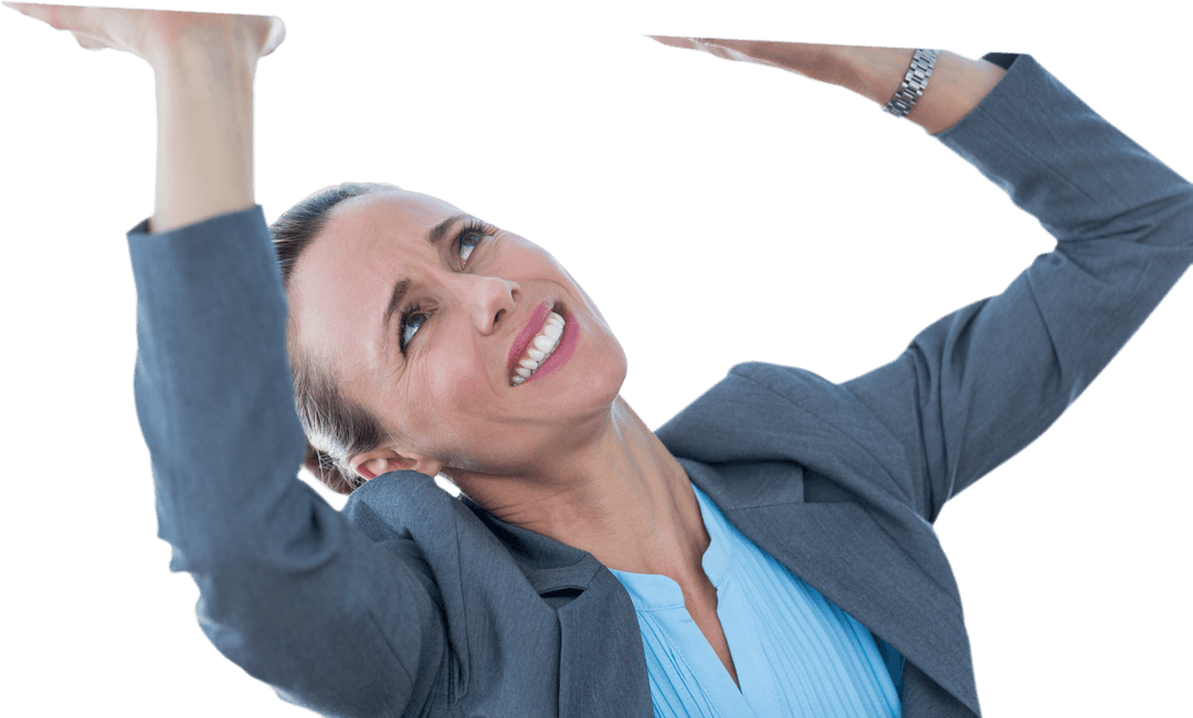 Transparent Businesswoman Emotionally Expressing Frustration in Office