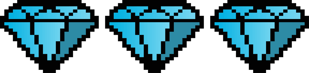 Pixel Art Diamond Icons with Cyan-Blue Gradient on Transparent