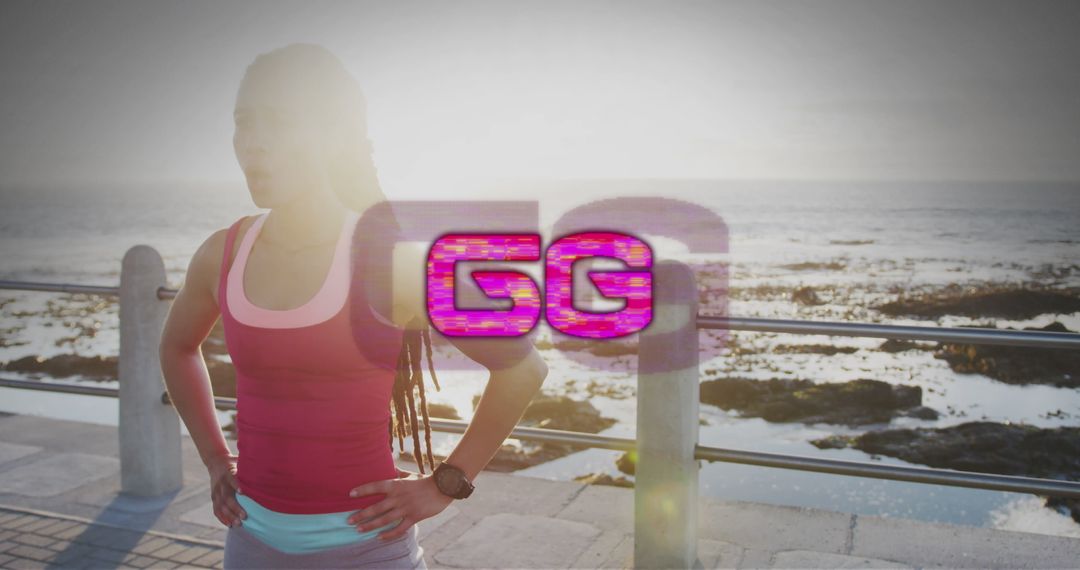 Active Woman Exercising on Scenic Coastal Promenade