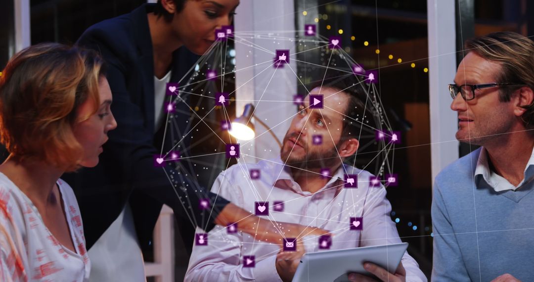 Diverse Team Discussing Digital Data Interface in Modern Office