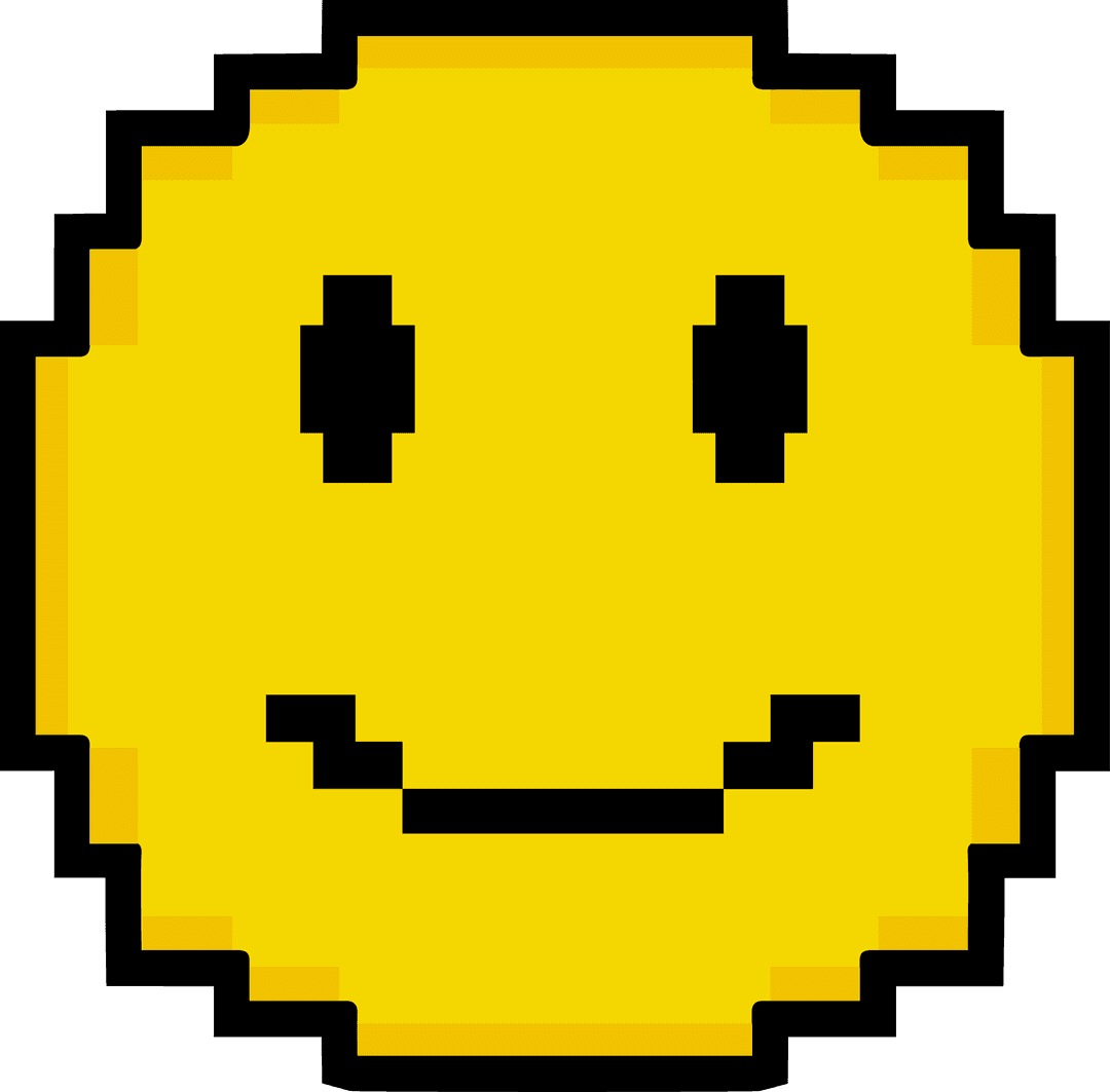Pixel Art Yellow Smiley Emoji on Transparent Background