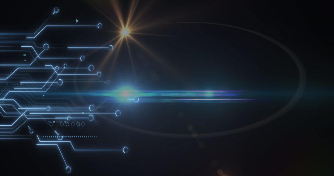 Futuristic Circuit Line Connections with Glowing Flare Design