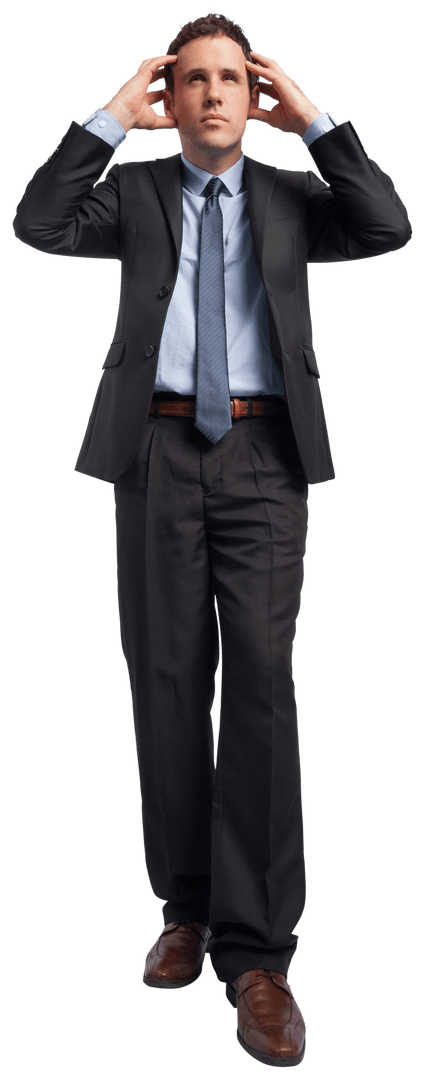 Transparent Businessman Looking Stressed with Hands on Head