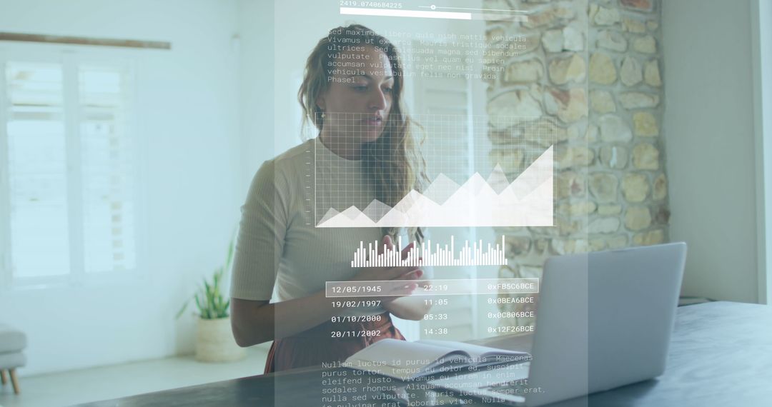 Woman Balancing Digital Data and Remote Work from Home Office