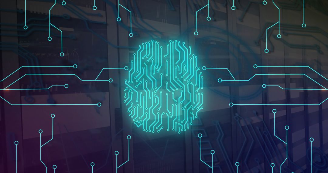 Digital Brain and Circuit Board on Server Background
