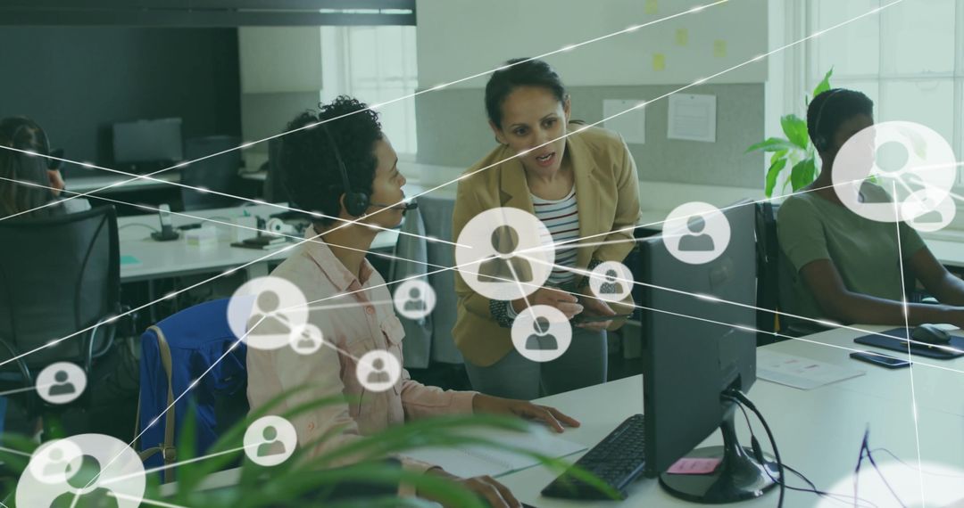 Supervisor Guiding Agent in Modern Office with Team Dynamics Visual