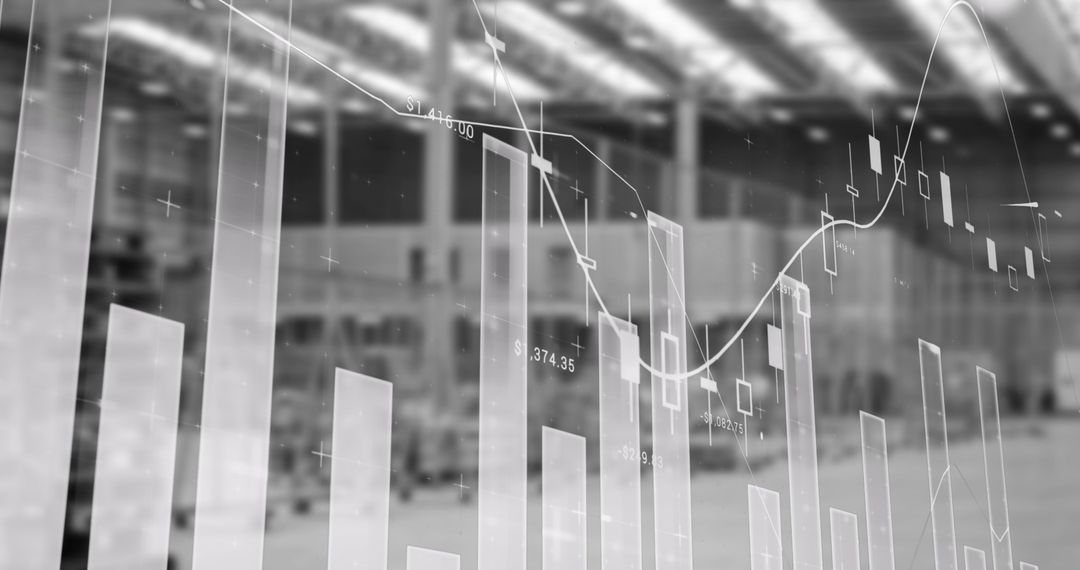 Abstract Financial Graph Overlay on Warehouse Scene