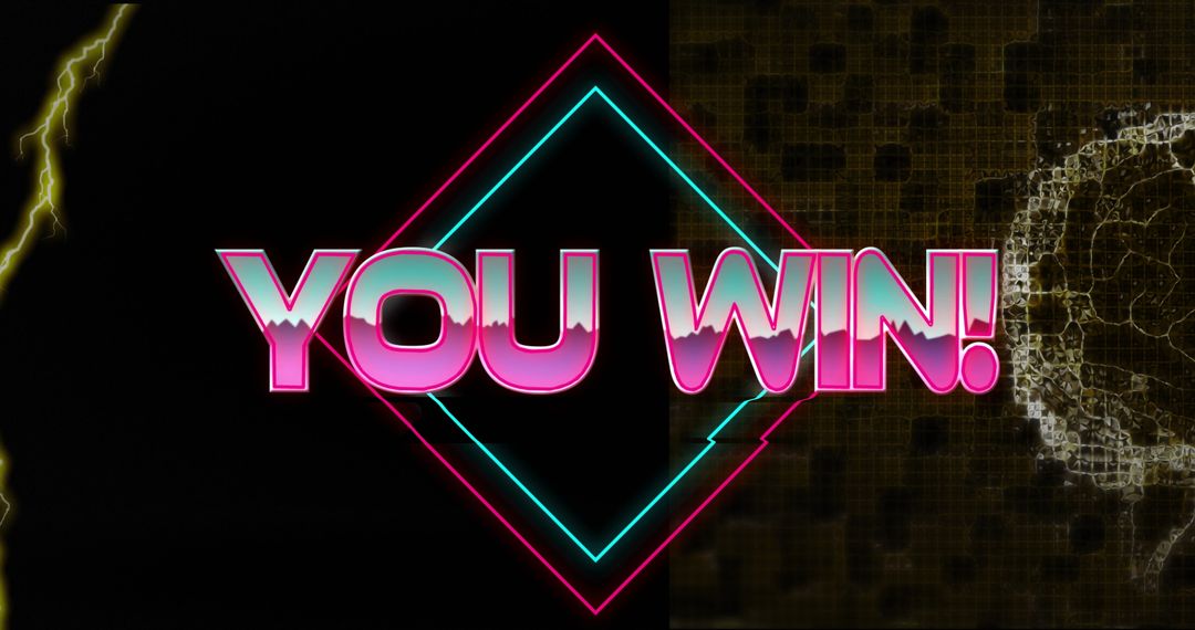 Futuristic Neon You Win Text with Digital Circuit Overlay